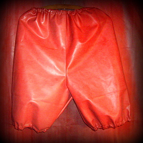 Red rubbers. - Red rubber sheets and bloomers., Red rubber., Adult Babies