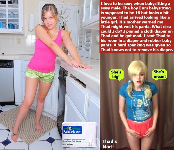 Dynamic Duo's - Two pictures are used to make each cappie., Babysitter,Sister,Schoolgirl,Sissybaby,Nurse, Adult Babies,Feminization,Identity Swap,Sissy Fashion,Spankings