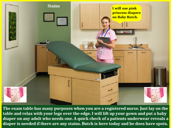 Exam Room 1 - The exam room is where the nurse diapers patients before being admitted to the nursing home., Nurse,Patient,Diaper,First Aid, Adult Babies,Feminization,Identity Swap,Sissy Fashion