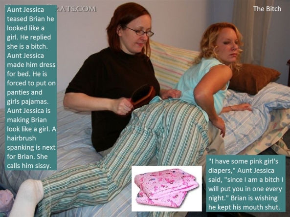 Spanking Situations - Sometimes a male is caught dressed like a girl and spanked. On other occasions he is dressed up to be spanked and then diapered., Spank,Diaper,Sissy,Sissybaby, Adult Babies,Feminization,Identity Swap,Sissy Fashion