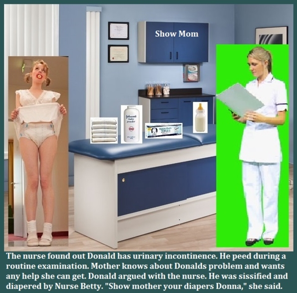 Exam Room 2 - More exam room cappies with a sissy theme., Embarrassed,Sissybaby,Diaper,Nurse, Adult Babies,Feminization,Identity Swap,Sissy Fashion