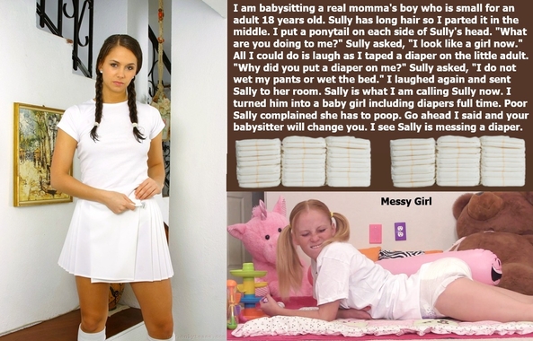 Dynamic Duo's - Two pictures are used to make each cappie., Babysitter,Sister,Schoolgirl,Sissybaby,Nurse, Adult Babies,Feminization,Identity Swap,Sissy Fashion,Spankings