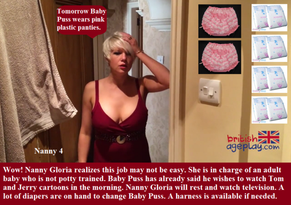 Baby Puss - Baby Puss has been exposed. The wife found a nanny. Chores are done in a diaper., Diaper,Nanny,Leash,Dominate, Adult Babies,Feminization,Identity Swap,Sissy Fashion