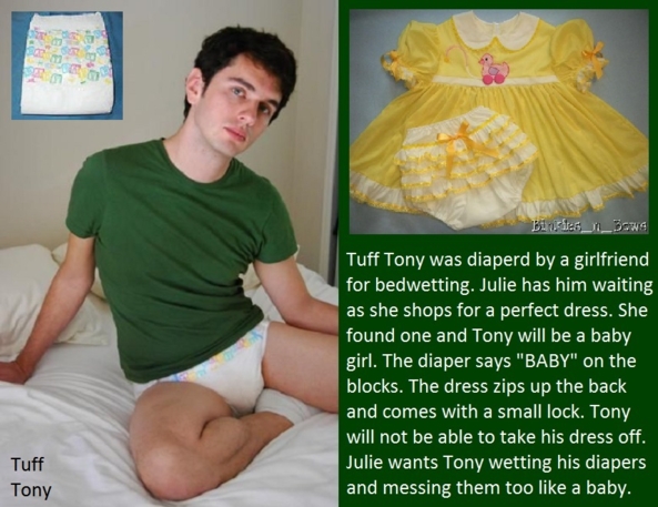 Males as Females - Some males are dressed as females. This includes a diaper., Baby Dress,Onesie,Dominate,Diaper, Adult Babies,Feminization,Identity Swap,Sissy Fashion