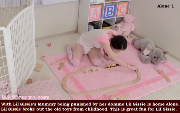 Alone 1 - 4 - Lil Sissie is alone since mummy is being punished by her domme. A babysitter shows up!, Breastfed,Babysitter,Diapered,Dominated, Adult Babies,Feminization,Identity Swap,Sissy Fashion