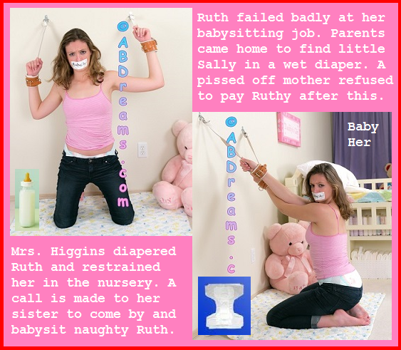 Various Captions 5 - Here are four captions each with a different theme., Babysit,Bondage,Dominate,Diaper, Adult Babies,Feminization,Humiliation,Diaper Lovers