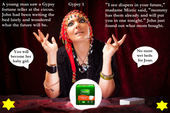 Gypsy 1 - 2 - Have you ever visited a Gypsy fortune teller? Bonus Crybaby cappie added., Sissybaby,Ballerina,Diaper,Panty, Adult Babies,Feminization,Identity Swap,Sissy Fashion
