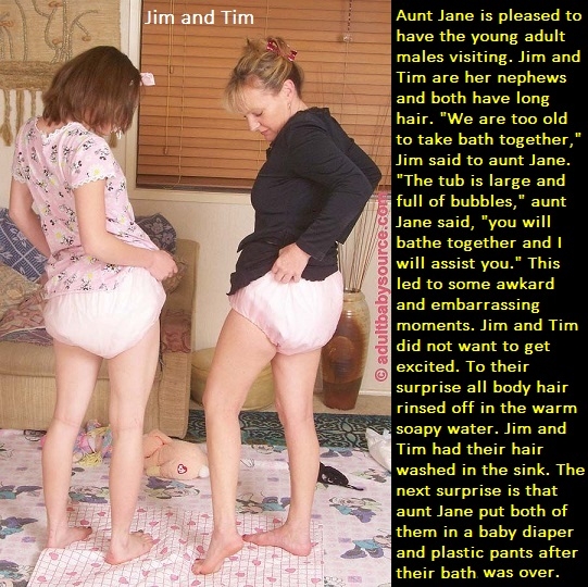 Brothers Are Sisters - Aunt Jane turns her nephews Jim and Tim into baby girls., Diapers,Plastic Pants, Adult Babies,Feminization,Humiliation,Diaper Lovers