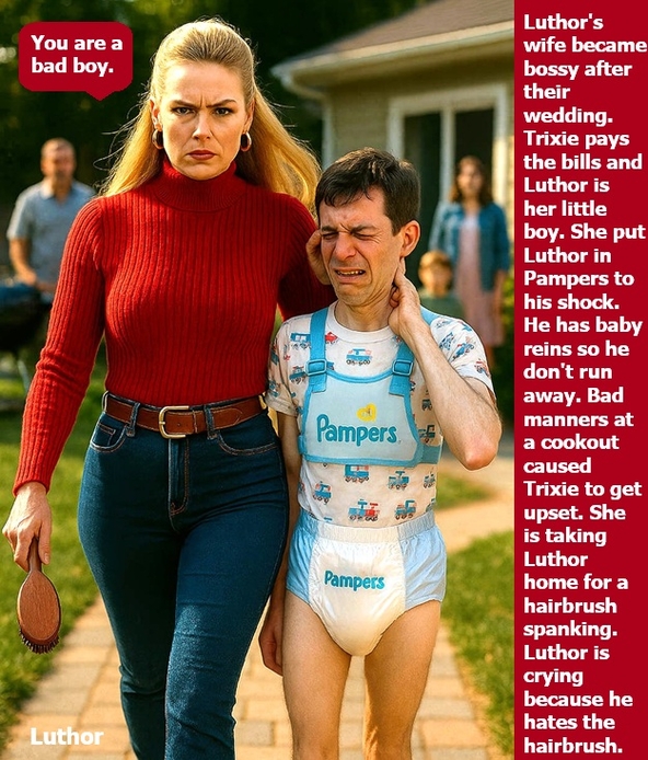 Female Domination - Many males are dominated by females. Most of them become sissies or sissybabies., Female Domination,Diaper Discipline,Spank,Baby Harness,, Adult Babies,Feminization,Identity Swap,Sissy Fashion