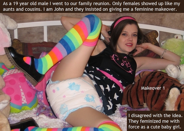 Makeover 1 - 2 - A makeover can turn a male into a sissybaby. Bonus Happy in a nappy cappie., Diaper,Dominated,Makeover,Happy, Adult Babies,Feminization,Identity Swap,Sissy Fashion