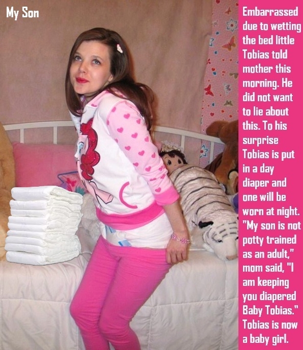 Feminized 1 - 6 - Two babysitters diaper up a sissy. Bonus Baby Tobias cappies added., Sissy,Sissybaby,Babysitters,Diapers, Adult Babies,Feminization,Identity Swap,Sissy Fashion
