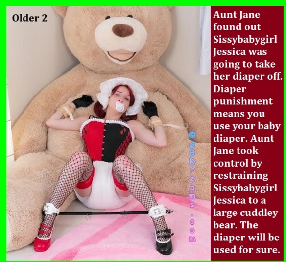 Older 1 - 3 - A large cuddley bear is used to help restrain an adult baby while being diaper punished., Restraints,Gag,Bondage,Diaper,Punishment, Adult Babies,Diaper Lovers,Feminization,Identity Swap