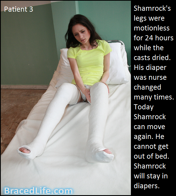 Patient 1 - 3 - Shamrock is a patient who asks to be diapered and put in casts. As a girl he is helped by student nurses., Baby Girl,Diaper,Casts,Nurses, Adult Babies,Feminization,Identity Swap,Sissy Fashion