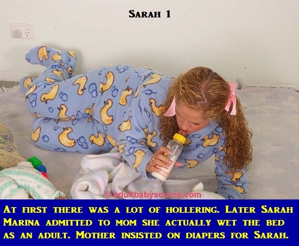 Sarah 1 - 4 - A caption story about footed pajamas as requested by Sarah Marina., Mommy,Diaper,Trapped,Pajamas, Adult Babies,Feminization,Identity Swap,Sissy Fashion