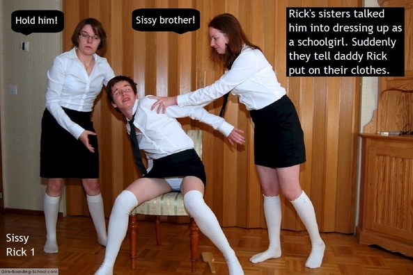 Sissy Rick 1 - 2 - Rick is tricked by his sisters. Bonus Thong Sissy cappie added., Sissy,Schoolgirl,Spank,Thong, Feminization,Identity Swap,Sissy Fashion,Spankings
