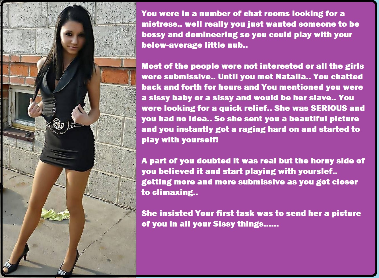 A 5 caption story about a sissy who chats with an online mistress only she ...
