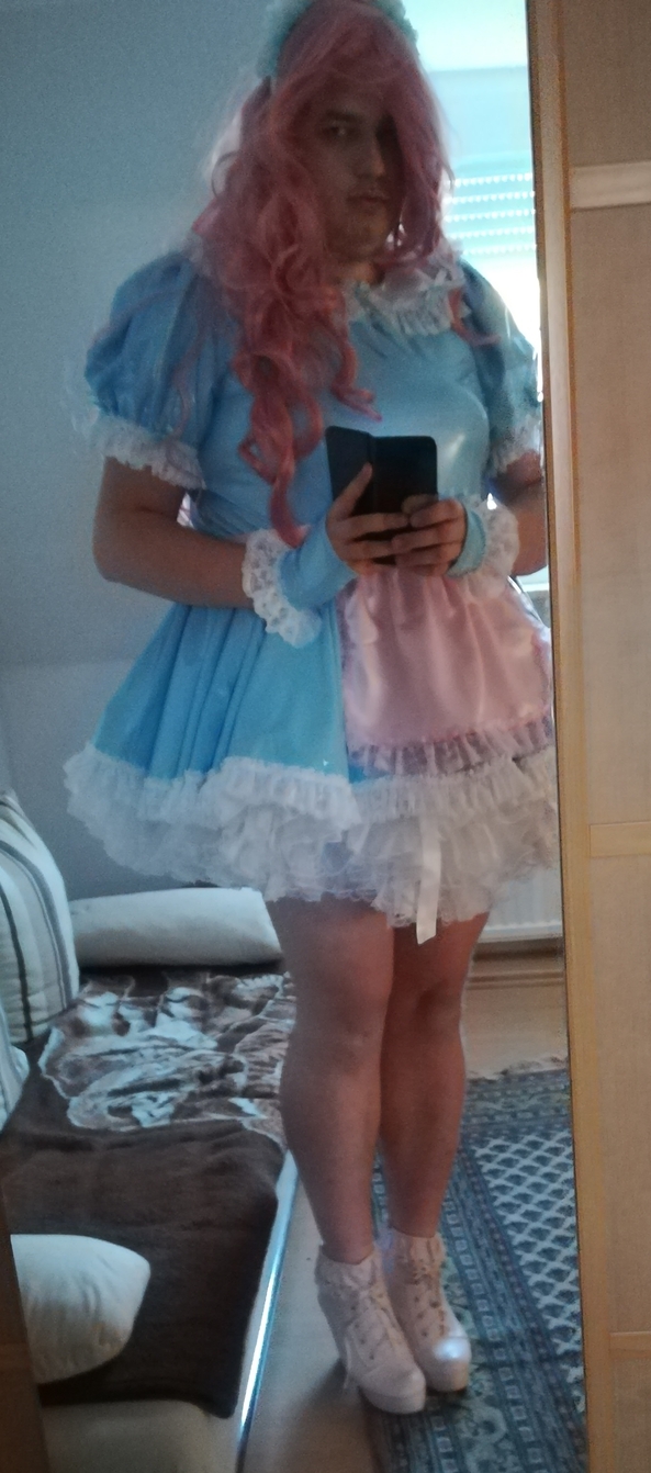 Sissy in blue - blue french maid dress with lolita boots, sissy,blue maid,french maid,transgender,transgirl, Feminization,Sissy Fashion,Dolled Up