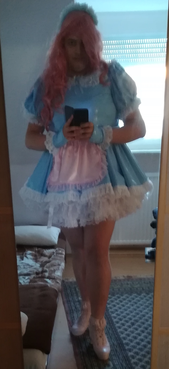 Sissy in blue - blue french maid dress with lolita boots, sissy,blue maid,french maid,transgender,transgirl, Feminization,Sissy Fashion,Dolled Up