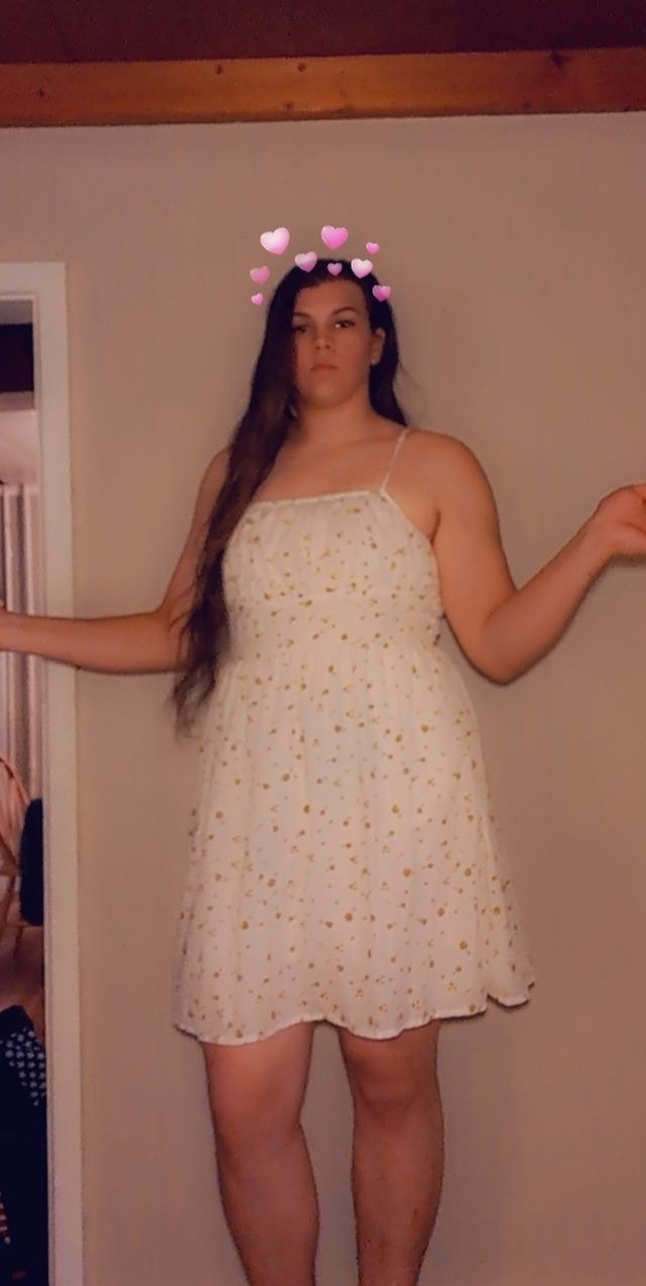 New Dress! -  Sissy in a White Dress w/ Small Sunflowers, dress-up,fashion, Feminization,Sissy Fashion,Dolled Up