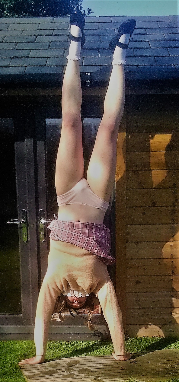 Hand stands and fun outside :) - a wintery themed outfit and some play time out in the garden , handstand knickers sissy harriet crossdressing upskirt panties little, Feminization,Sissy Fashion
