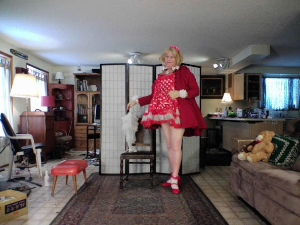 Polka Dot Red and oh so prissy - My Barbara Tam red Polkadot Maid dress, sissy,crossdress,polka-dot,, Feminization,Dolled Up,Sissy Fashion