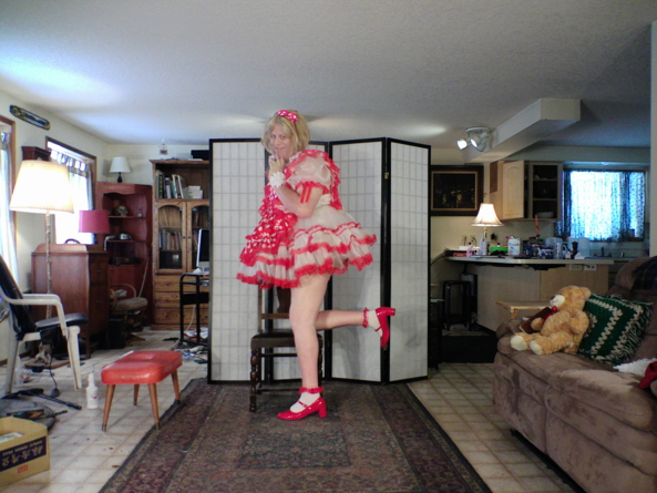 Polka Dot Red and oh so prissy - My Barbara Tam red Polkadot Maid dress, sissy,crossdress,polka-dot,, Feminization,Dolled Up,Sissy Fashion