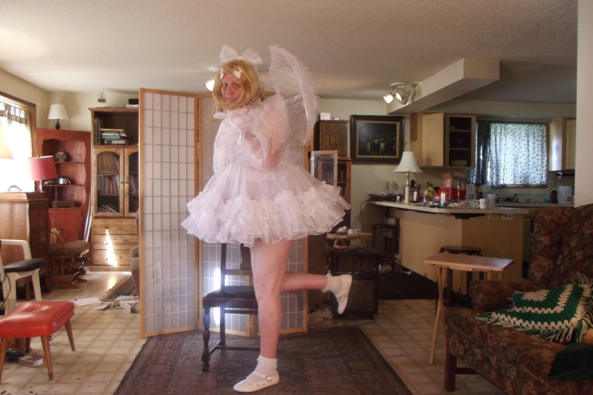 this dress is a shortie... - Frilly in White, sissy,crossdress,, Feminization,Dolled Up,Sissy Fashion,Wedding