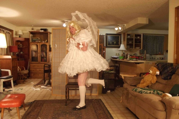 my Barbara Tam White Party Dress - White, at night, out of sight, feels right , sissy,crossdress,party dress,, Feminization,Dolled Up,Sissy Fashion