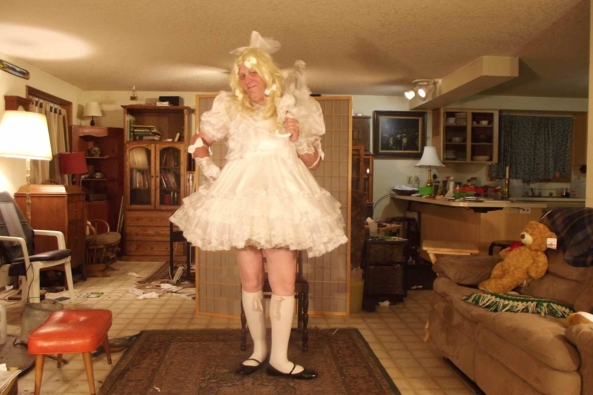 my Barbara Tam White Party Dress - White, at night, out of sight, feels right , sissy,crossdress,party dress,, Feminization,Dolled Up,Sissy Fashion