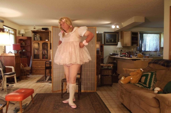just playing with teddy - my little pink baby dress, sissy,crossdress, Feminization,Adult Babies,Sissy Fashion