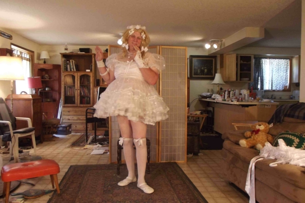 Communion(ing) with (my) Nature - a tissue sheer chiffon petticoat under a totally sheer 1950s style Communion Dress., sissy,crossdress,, Feminization,Wedding,Holiday,Dolled Up