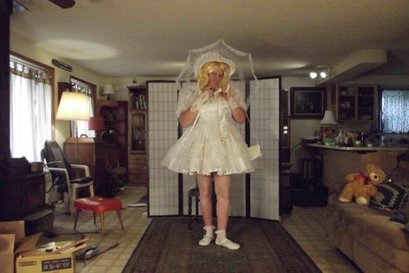 Snow Queen - another white dress I have, sissy,crossdress,, Feminization,Dolled Up,Holiday,Sissy Fashion