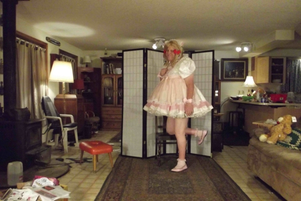 satin lace with a pink pinafore - Does this work together?, sissy,crossdress,, Feminization,Dolled Up,Sissy Fashion