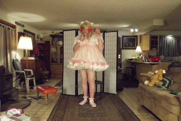 satin lace with a pink pinafore - Does this work together?, sissy,crossdress,, Feminization,Dolled Up,Sissy Fashion