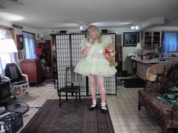 Spring for Autumn  - a favorite green  frock, sissy,spring,green,, Sissy Fashion,Dolled Up