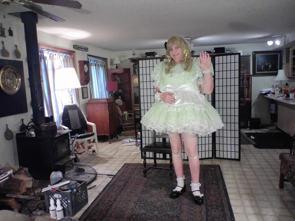 Spring for Autumn  - a favorite green  frock, sissy,spring,green,, Sissy Fashion,Dolled Up
