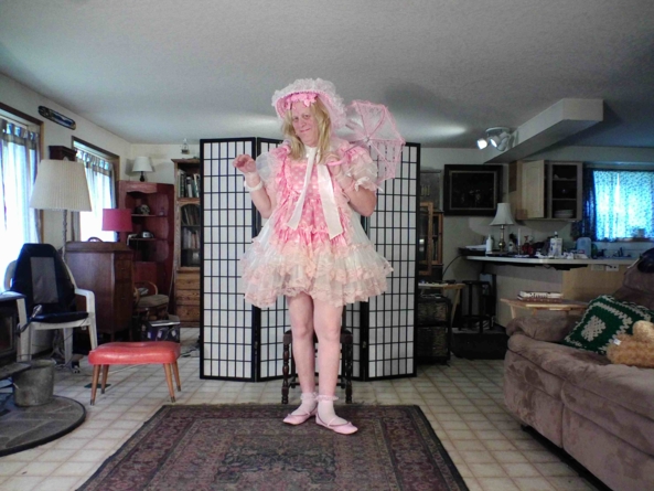 Pink Polka Dots for Easter - and a matching Easter Bonnet  :), sissy,crossdress,EasterBonnet; , Feminization,Holiday,Dolled Up,Sissy Fashion