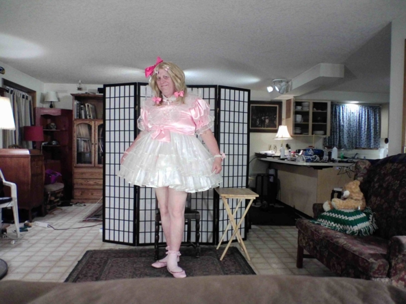 OOPS!  Second Try - Tissue Lace and Satin, sissy dress,, Feminization,Sissy Fashion