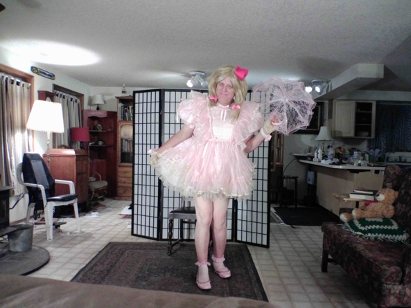 Just being a girly Gurl - one of my most prissy pink dresses, prissy, girly, pink,, Feminization,Sissy Fashion