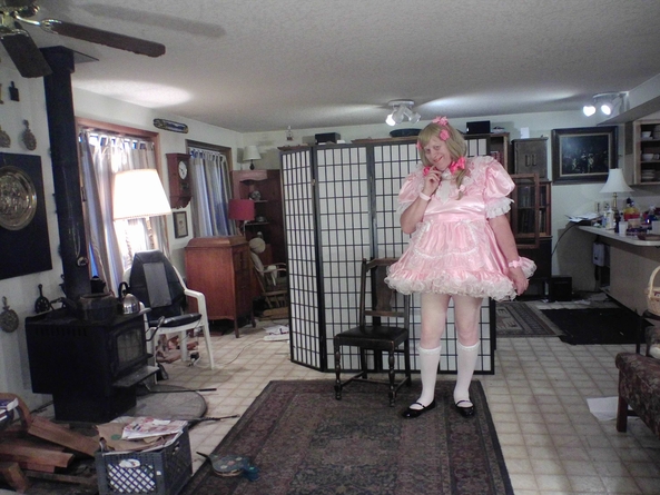 Stuck at home playing Dress-up - pink Victorian Maid, sissy,maid,, Dolled Up,Sissy Fashion,Feminization