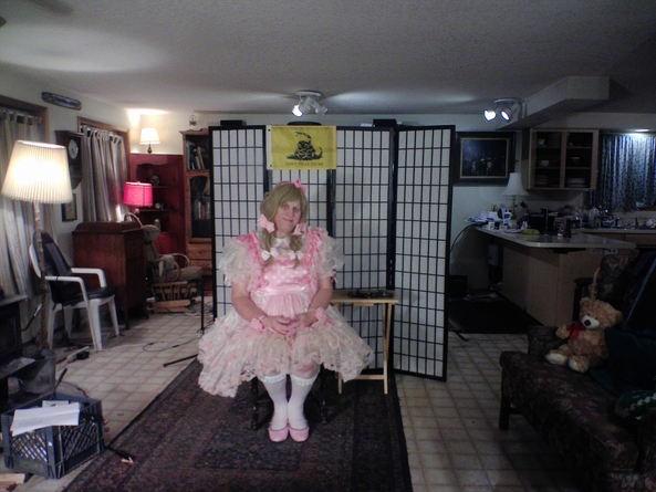 pink polka-dot and rather prissy - a custom dress I commisioned that Barbara now sells in her catalog, Sissy,fashion,prissy, Feminization,Sissy Fashion