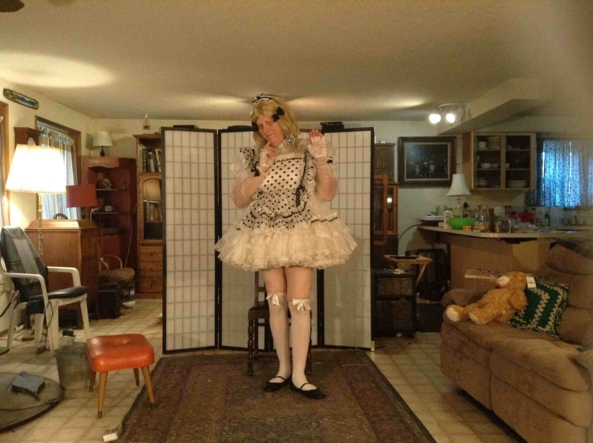 trying a 3rd camera - My B&W Polka Dot Maid Dress, sissy,crossdress,, Feminization,Dolled Up,Sissy Fashion