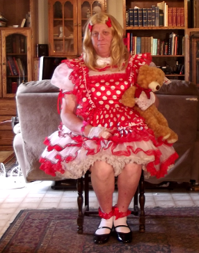 More of me and Teddy - my polka dot dress, sissy,crossdress,, Feminization,Dolled Up,Sissy Fashion