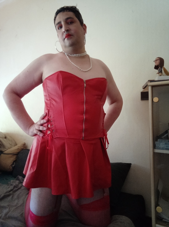 Red leather , Feminization,cross dressing, Feminization,Gay Orientation