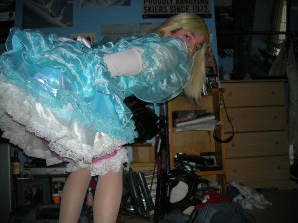 Please Caption Me! - This is a younger picture of me., sissyhannah,sissy,blue dress,blond,frilly, Sissy Fashion,Fairytale,Bisexual Orientation,Feminization,Dolled Up,Bad Boy To Good Girl