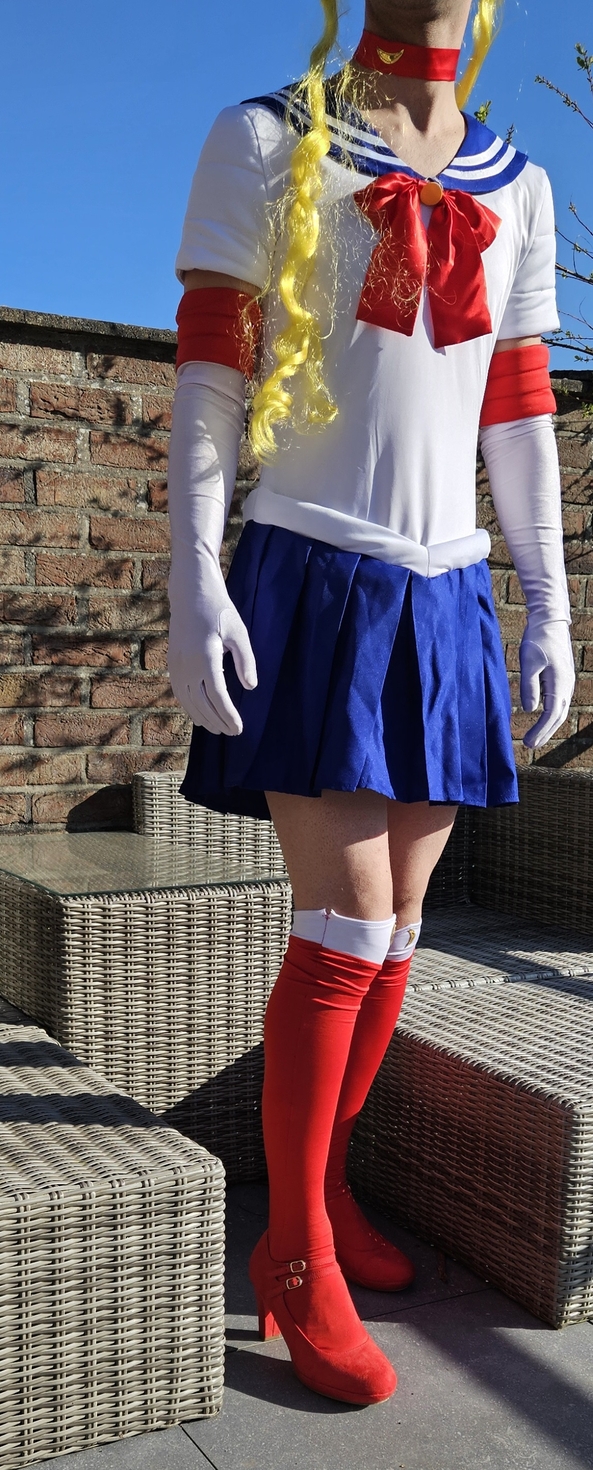 tried a cheap cosplay - then decided to buy an expensive one. how should i show of my new one?, cosplay,high heels,sailor moon, Feminization,Dolled Up