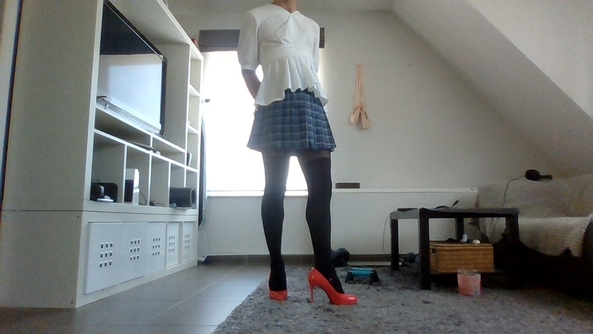 schoolgirl - Is my uniform ok for SissyKiss highschool?, skirt,schoolgirl,high heels, Feminization,Dolled Up