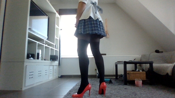 schoolgirl - Is my uniform ok for SissyKiss highschool?, skirt,schoolgirl,high heels, Feminization,Dolled Up