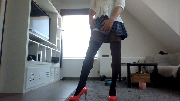 schoolgirl - Is my uniform ok for SissyKiss highschool?, skirt,schoolgirl,high heels, Feminization,Dolled Up
