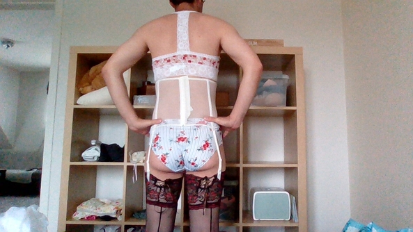 feeling girly today - I bought some new lingerie. I'm trying it on with a nice dress and petticoat., dress,stockings,lingerie, Sissy Fashion,Dolled Up,Feminization